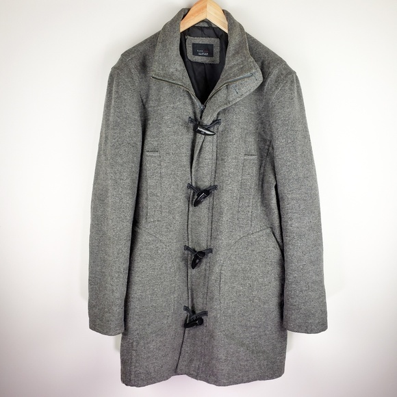 Zara Man Wool Peacoat Trench Jacket Gray Full Zip - Picture 2 of 8